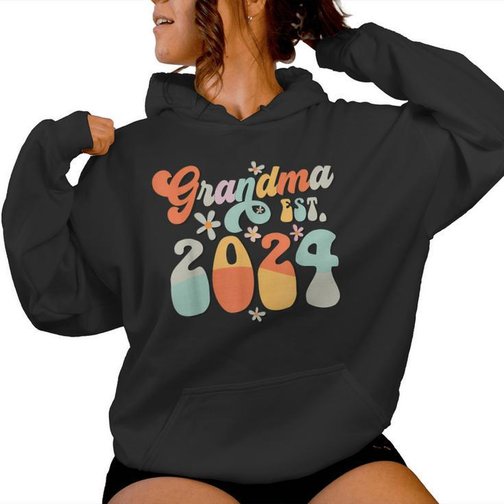 Grandma Est 2024 Retro Groovy Promoted To Grandma Women Hoodie