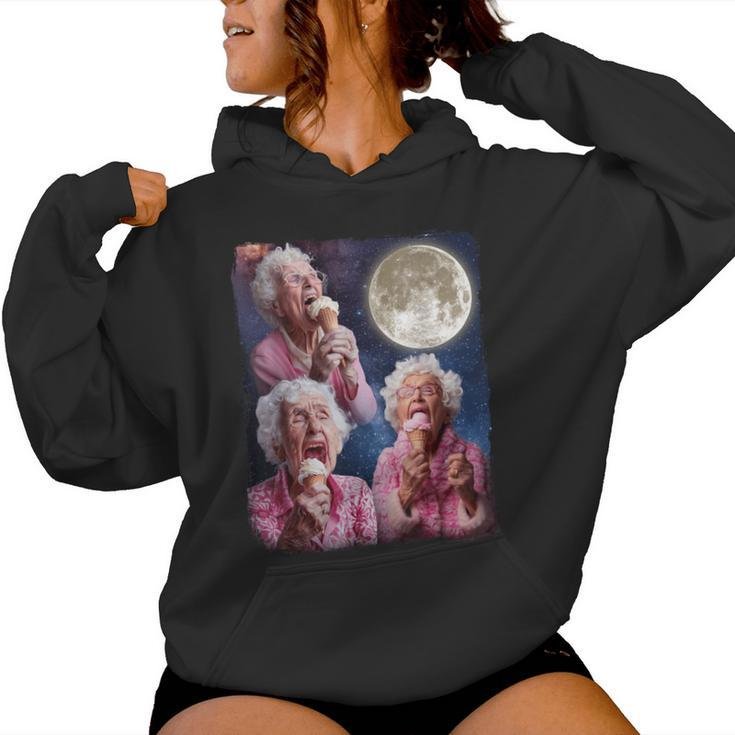 Grandma Howling Moon Grandma Licking Ice Cream Women Hoodie