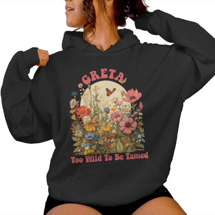 Greta Name Cute Retro Girls Wildflower Greta Name Women Hoodie