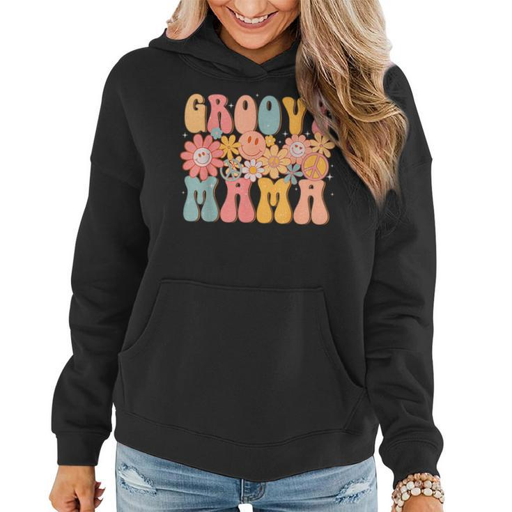 Groovy Mama Retro Colorful Peace Sign Smile Face Women Hoodie