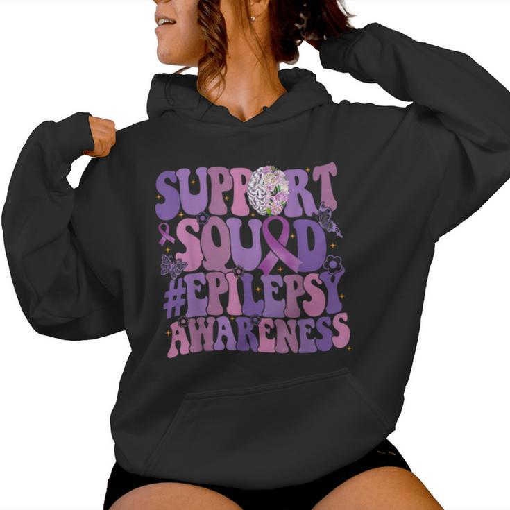 Groovy Purple Brain Flower Support Squad Epilepsy Awareness Women Hoodie