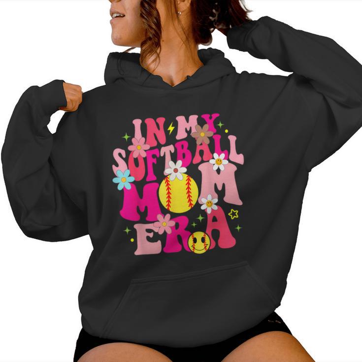 Groovy In My Softball Mom Era Life Game Day Vibes Mama Pink Women Hoodie