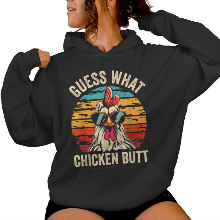 Guess What Chicken Butt Retro Vintage Chicken Meme Women Hoodie