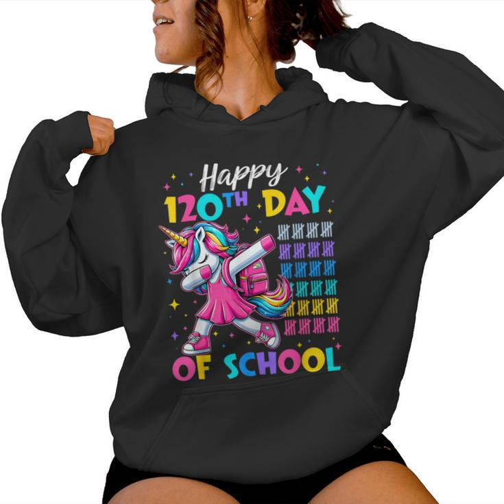 Happy 120Th Day Of School Cute Unicorn Girl 120 Days Smarter Women Hoodie