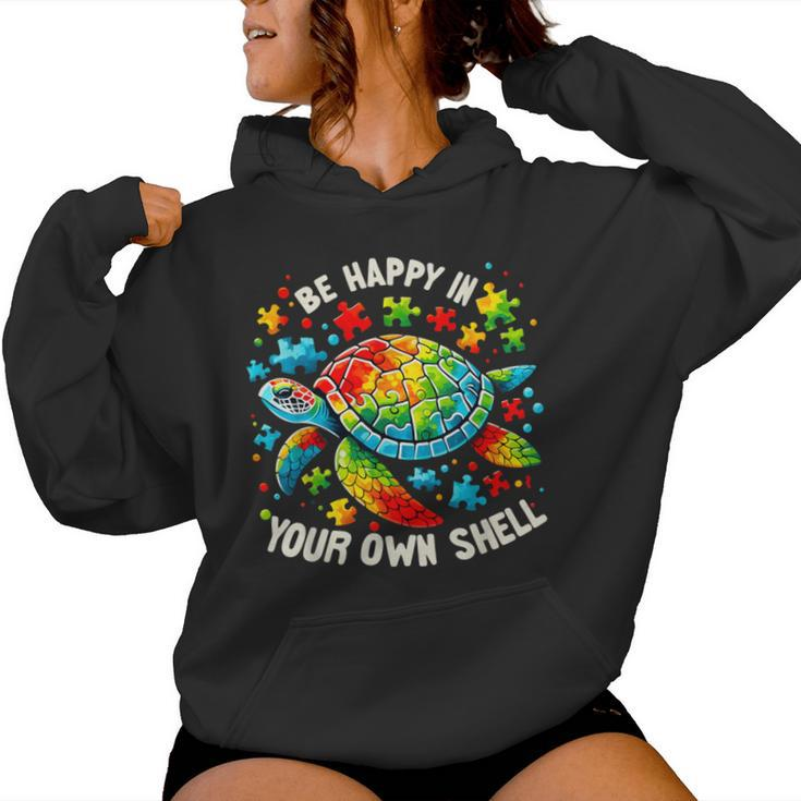 Be Happy In Your Own Shell Autism Awareness Rainbow Turtle Women Hoodie