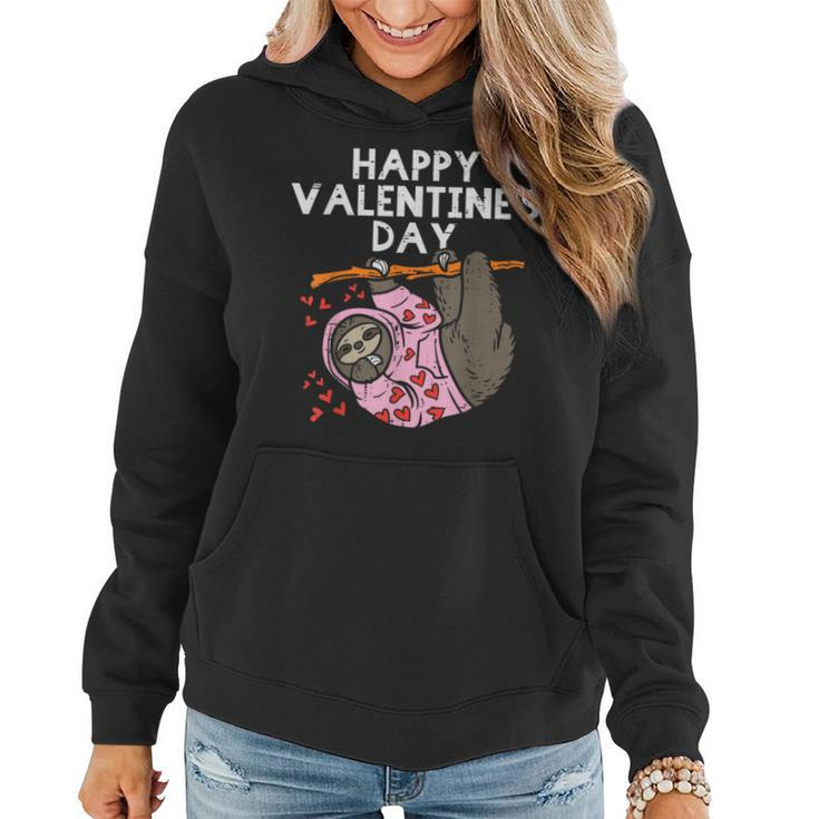 Happy Valentines Day Sloth Hearts Cute Lazy Animal Lover Women Hoodie