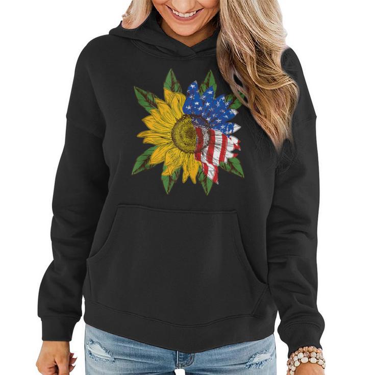 Hippie Hippies Peace Sunflower American Flag Hippy Women Hoodie