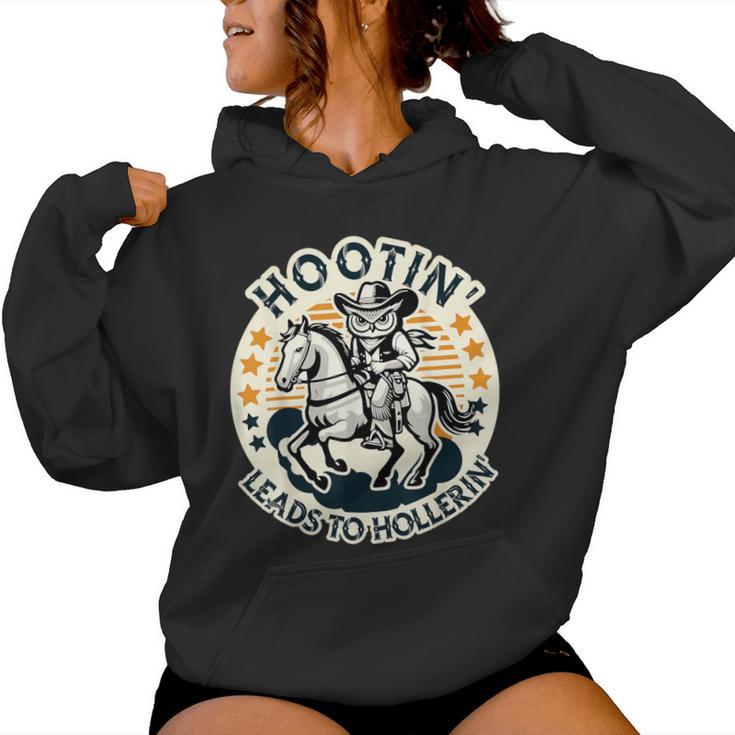Hootin' Leads To Hollerin' Country Western Owl Rider Women Hoodie
