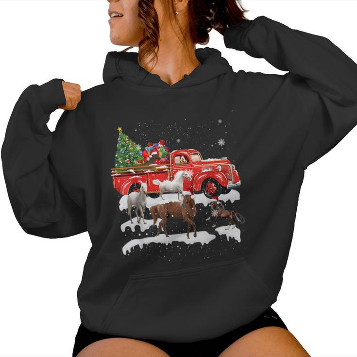 Horse Riding Red Truck Merry Christmas Farmer X-Mas Ugly Women Hoodie