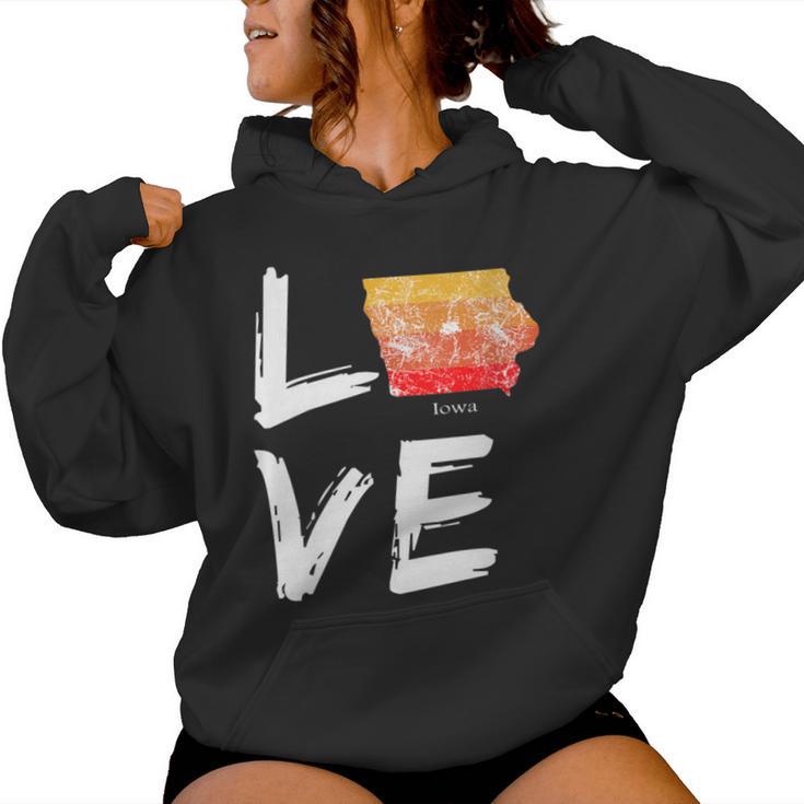 Iowa Ia Map Souvenir Love Distressed State Women Hoodie