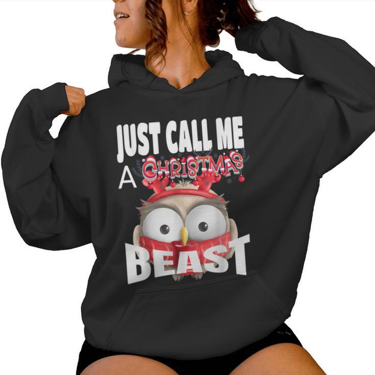 Just Call A Christmas Beast With Cute Little Owl Women Hoodie