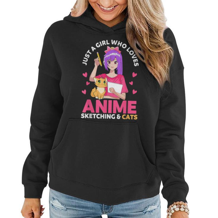 Just A Girl Who Loves Anime Sketching And Cats Kawaii Anime Women Hoodie