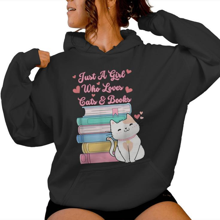 Just A Girl Who Loves Cats And Books Bookworm Cute Kitten Women Hoodie