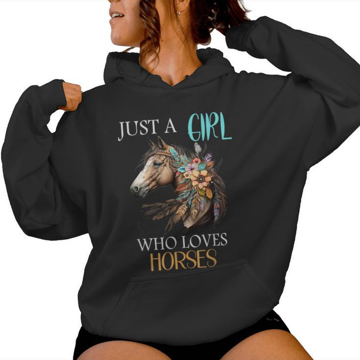 Just A Girl Who Loves Horses Horse Boho Vintage Woman Girl Women Hoodie