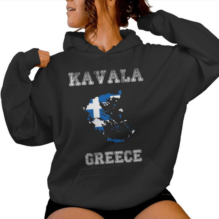 Kavala Greece Vintage Kavala Flag Map Women Hoodie