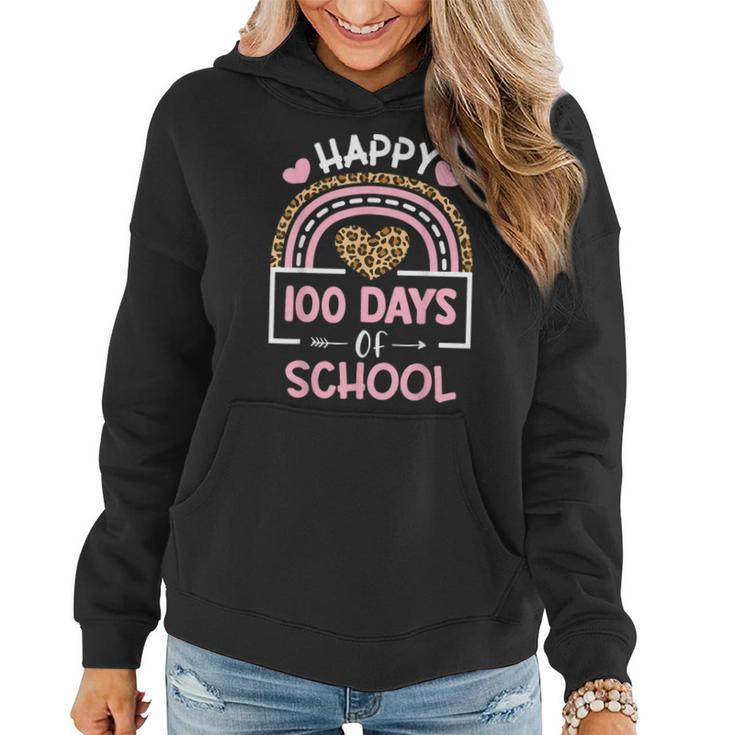 Leopard Rainbow Happy 100Th Day School Cute 100 Days Teacher Women Hoodie