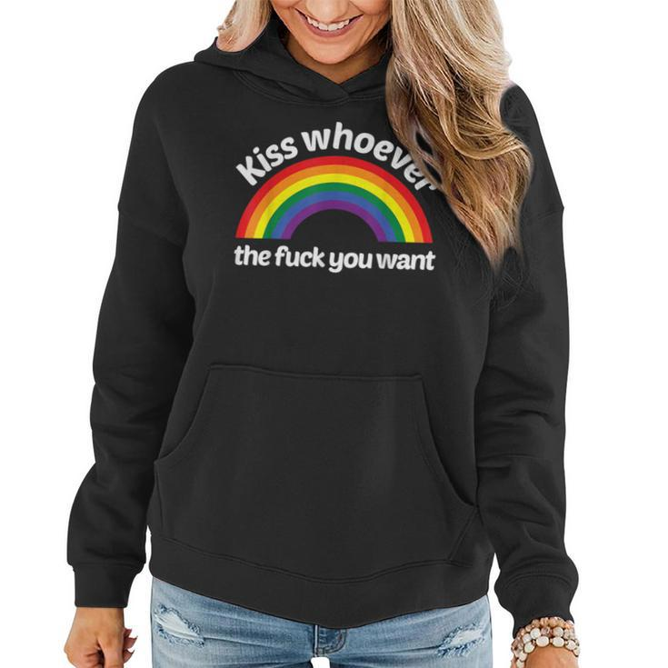 Lgbt Gay Pride Rainbow Kiss Whoever The Fuck You Want Women Hoodie