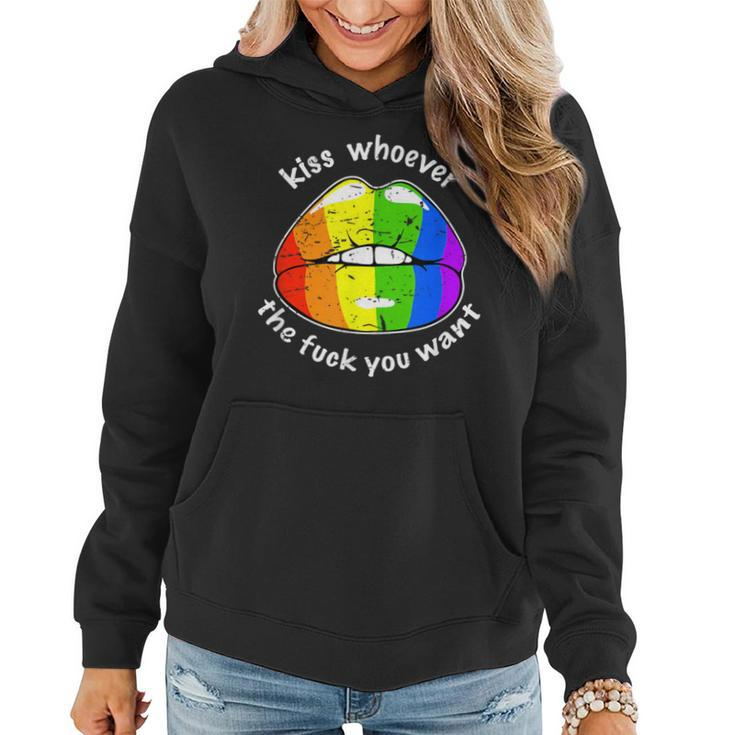 Lgbt Rainbow Flag Kiss Whoever The Fuck You Want Lips Women Hoodie