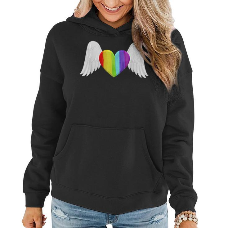 Lgbt Rainbow Heart With Angel Wings Lesbian Gay Pride Women Hoodie