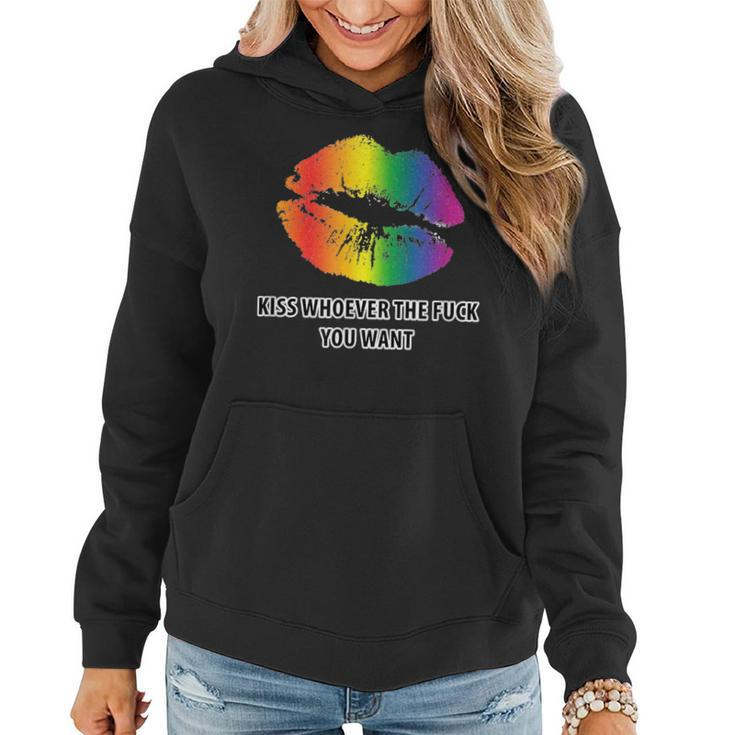 Lgbt Rainbow Kiss Whoever The Fuck You Want Women Hoodie