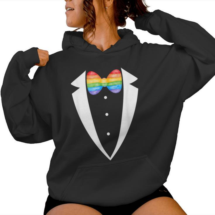 Lgbtq Tuxedo Rainbow Tuxedo Suspenders Gay Pride Month Women Hoodie