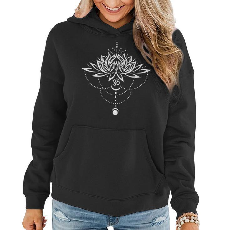 Lotus Flower With Om Symbol And Moon Yoga Meditation Women Hoodie