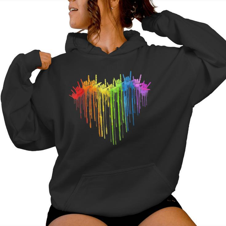 I Love You Hand Sign Rainbow Heart Asl Gay Pride Lgbt Women Hoodie