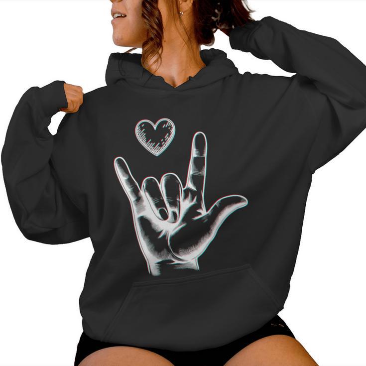 I Love You Heart Chroma Handzeichensprache Taubstummtherapie Kapuzenpullover für Damen