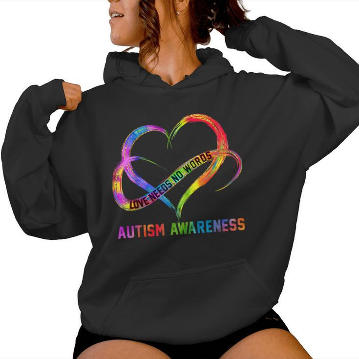 Love Needs No Words Autism Awareness Month Rainbow Heart Women Hoodie