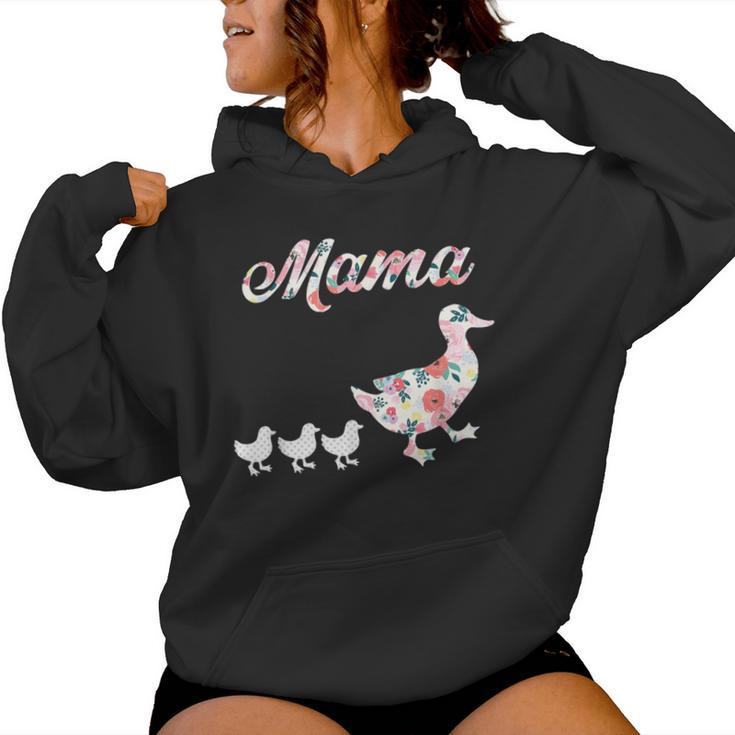Mama Duck Mama Duck And 3 Ducklings Floral Mom Of 3 Women Hoodie