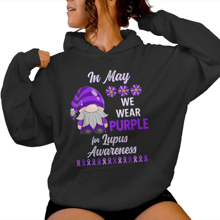 In May We Wear Purple Lupus Awareness Month Gnome Daisy Women Hoodie