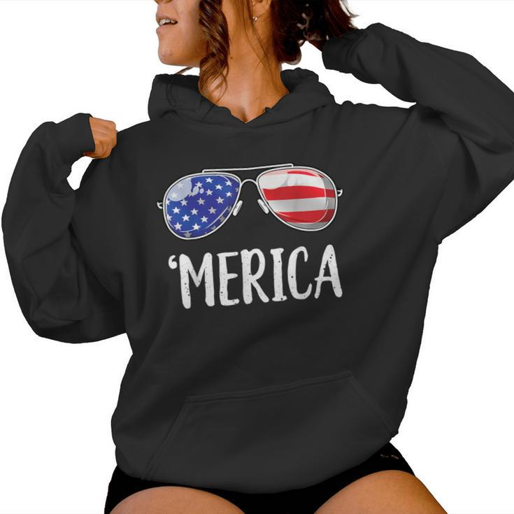 Merica Sunglasses 4Th Of July Usa American Flag Women Hoodie