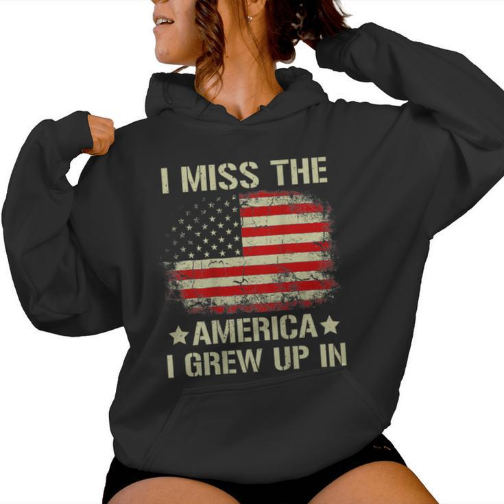 I Miss The America I Grew Up In Retro American Flag On Back Women Hoodie