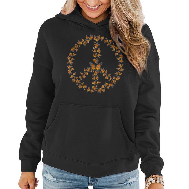 Monarch Butterfly Peace Sign 60S And 70S Hippie Butterflies Women Hoodie