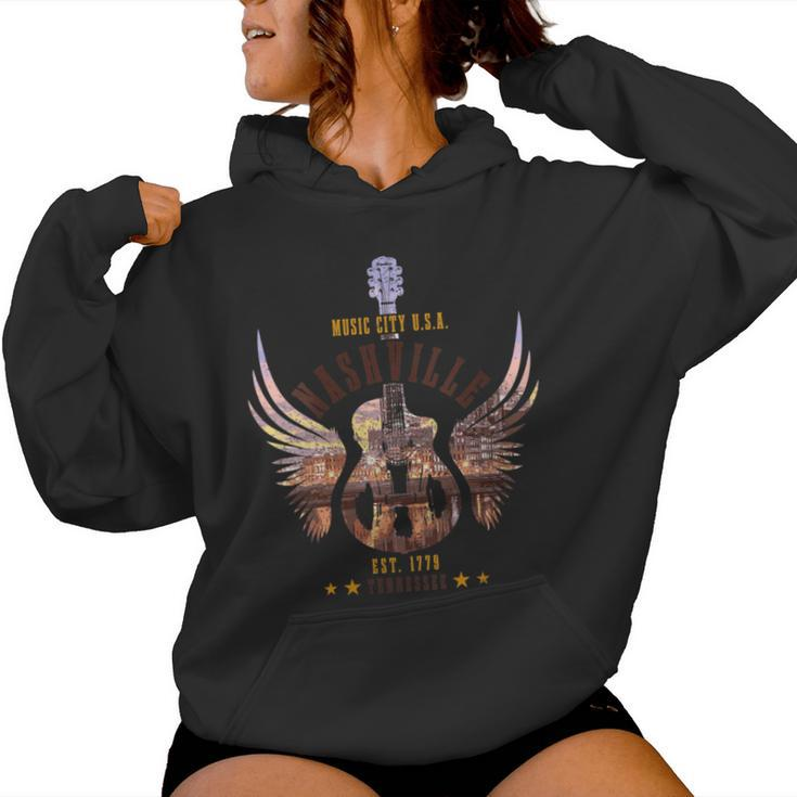 Nashville Guitar Tn Tennessee Country Music City Vintage Women Hoodie