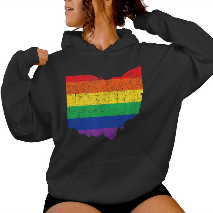 Ohio Map Gay Pride Rainbow Flag Lgbt Support Women Hoodie