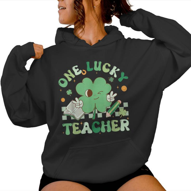 One Lucky Teacher Groovy Retro Teacher St Patrick's Day Women Hoodie