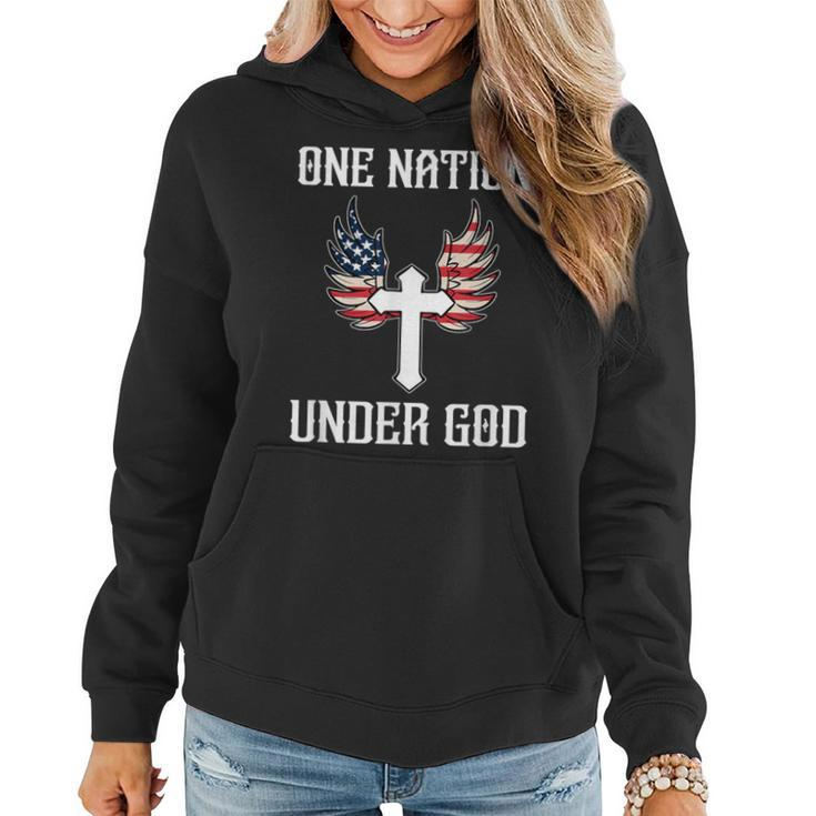 One Nation Under God American Flag Christian Cross Patriotic Women Hoodie