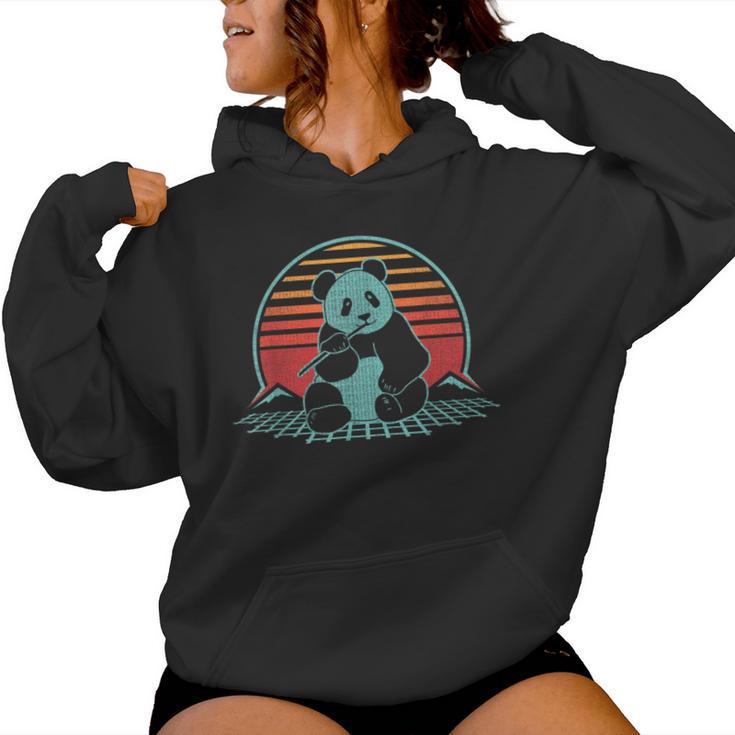 Panda Bear Eating Bamboo Retro Vintage 80 Style Women Hoodie