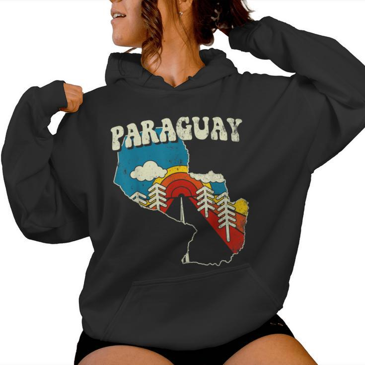 Paraguay Vintage Paraguayan Country Rainbow Retro 70S Map Women Hoodie