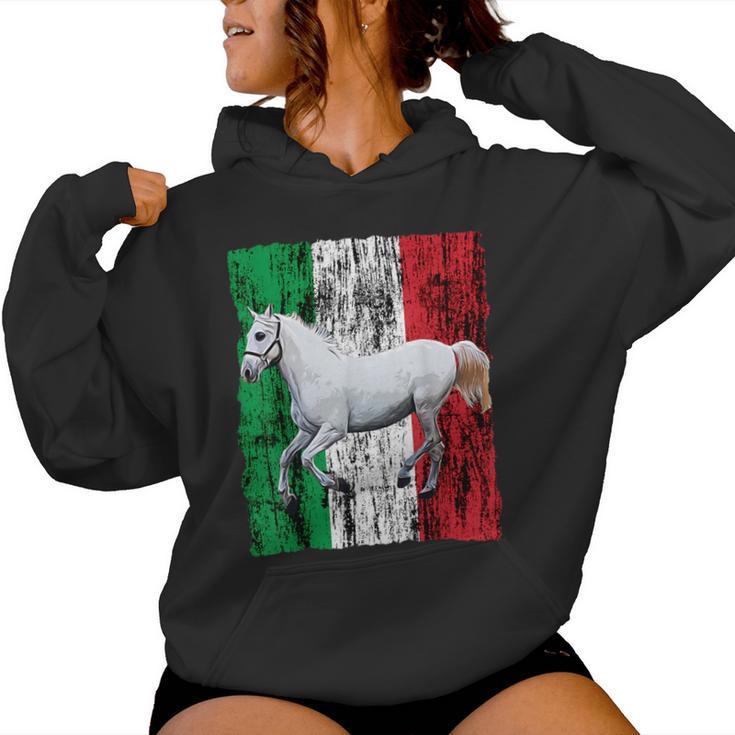 Patriotic Horse Italy Flag Distressed Italian White Horse Women Hoodie