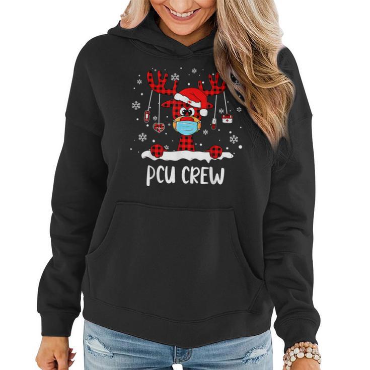 Pcu Crew Buffalo Plaid Face Mask Reindeer Nurse Xmas Women Hoodie