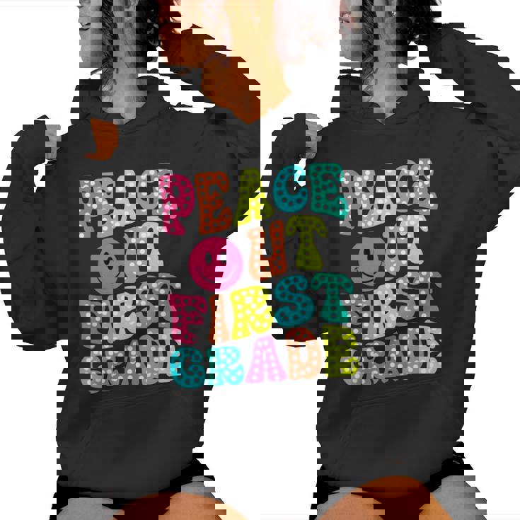 Peace Out First Grade Graduation Last Day Of School Groovy Women Hoodie