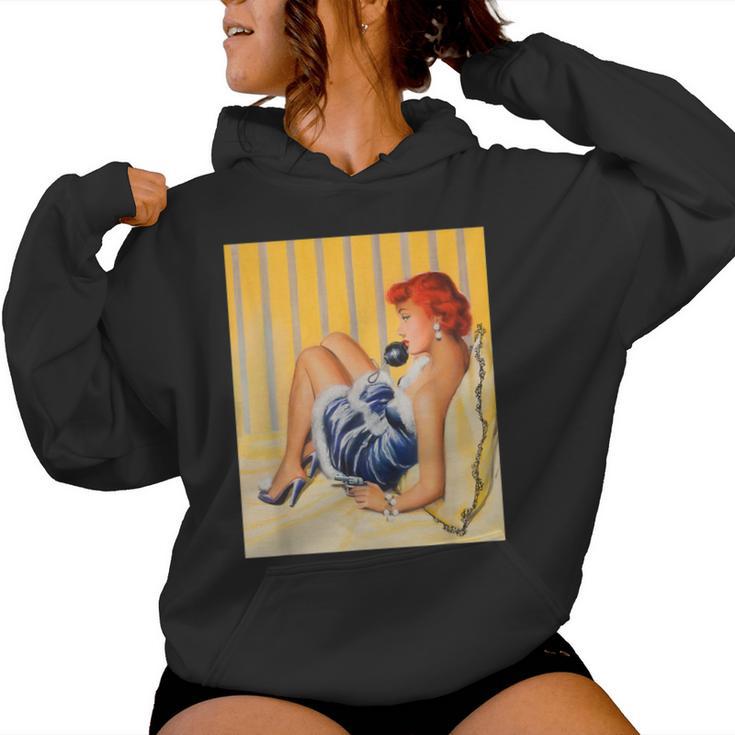 Pin Up Hot Girl Redhead Ginger In Heels-Vintage Pinup Girl Women Hoodie