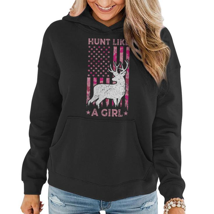 Pink Camo Usa Flag Patriotic Deer Hunting Hunt Like A Girl Women Hoodie
