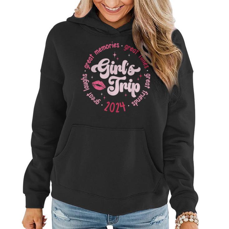 Pink Retro Girl's Trip Memories 2024 Besties Travel Together Women Hoodie