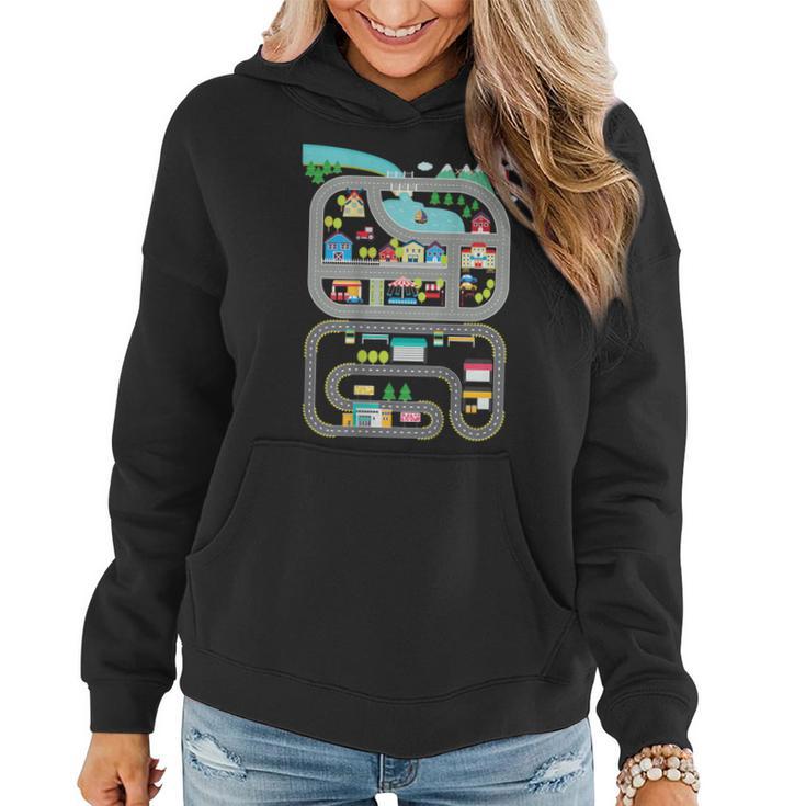 Play Cars On Dad's Back Mat Road Car Race Track Dad Mom Women Hoodie