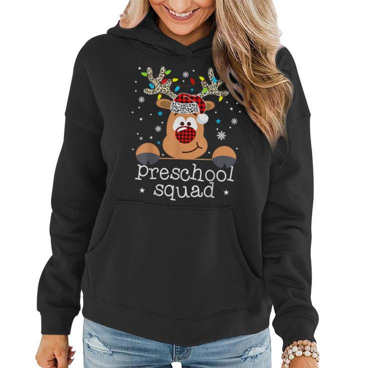 Preschool Squad Plaid Reindeer Santa Hat Teacher Christmas Women Hoodie