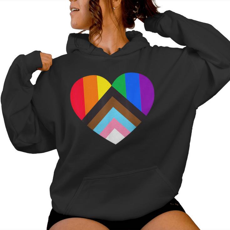 Progress Pride Rainbow Heart Lgbtq Gay Lesbian Trans Women Hoodie