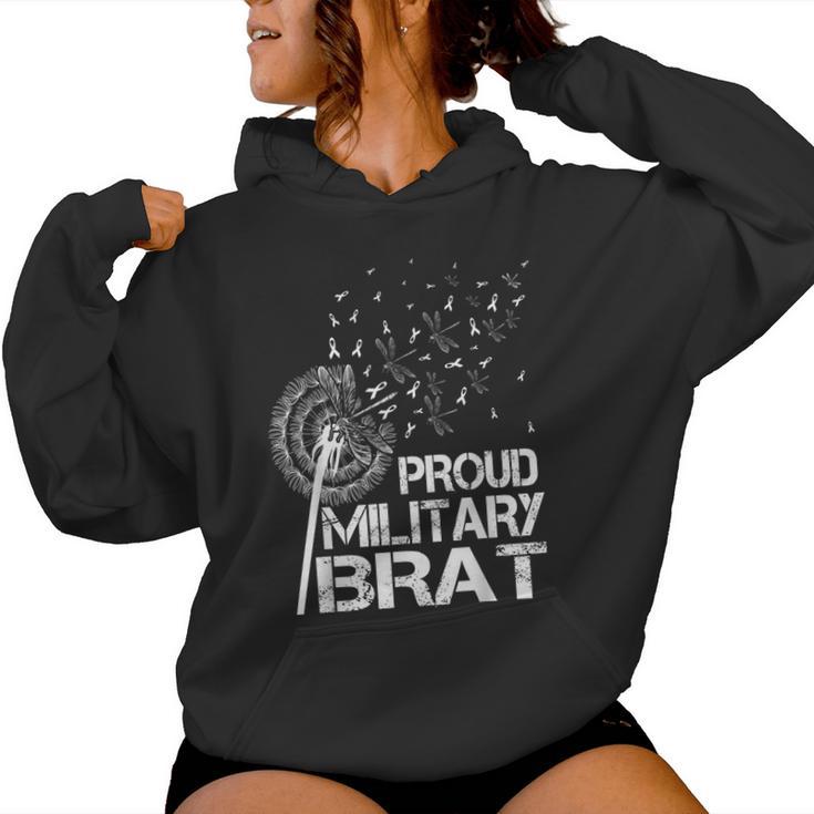 Proud Military Brat Military Child Month Purple Up Dandelion Women Hoodie